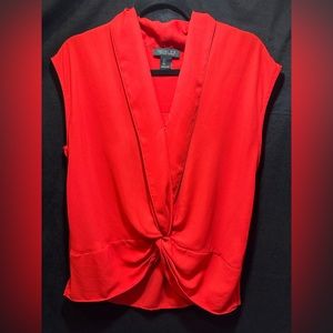 Rachel Zoe Red Tie Front Blouse Tank Top Size Small V-Neck Ruffle